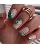 Marble Press on Nails - Square Medium Fake Nails with Gold Foil Designs | Glossy Full Cover False Nails for Women & Girls | 24pcs - Style A24 - Buy Online on GoSupps.com