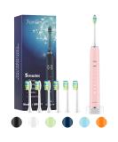 7am2m Sonic Electric Toothbrush with 6 Brush Heads for Adults and Kids, One Charge for 90 Days, Wireless Fast Charge, 5 Modes with 2 Minutes Built in Smart Timer, Electric Toothbrushes(Pink) Light Pink - Buy Online on GoSupps.com