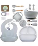 O'doe Baby Feeding Set | 17 Pc Baby Led Weaning Supplies for Toddlers | Suction Silicone Bowl, Self-Feeding Utensils, Fruit Feeder Cup, Bibs, Food Plate Kit with Lid (Grey V2) - Buy Online on GoSupps.com