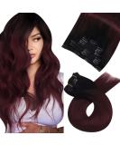 Moresoo 14 Inch Wine Red Balayage Black Ombre Clip in Hair Extensions - 5 Pcs 70g - Real Human Hair - Burgundy Red #1B/99J - Buy Online on GoSupps.com