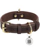Joytale Leather Dog Collar with QR ID - Soft Durable & Adjustable for Large Dogs (38-48cm) - Brown - Buy Online on GoSupps.com