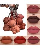 6 Color Cute Bear Matte Lip Mud Keychain Lipstick Set - Waterproof & Long Lasting Lip Glaze Cosmetics for Women - Buy Online on GoSupps.com