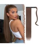 24 Long Straight Synthetic Wrap Around Ponytail Extension in Light Golden Brown - FESHFEN - Buy Online on GoSupps.com