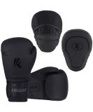 Kruzak Matte Black Boxing Gloves and Focus Mitts Set - 16 oz for Kickboxing, Muay Thai, MMA Training - Fitness Kit for Martial Arts - Buy Online on GoSupps.com