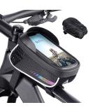 ROTTO Waterproof Bicycle Frame Bag | Top Tube Cell Phone Holder with Rain Cover - Black V1 - Buy Online on GoSupps.com