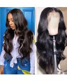 26 Inch Body Wave Lace Front Wig Human Hair | Pre-plucked 13x4 Frontal Wig for Women | Transparent Lace Front Wig with Baby Hair | Brazilian Virgin Hair | 150% Density | Natural Black - Buy Online on GoSupps.com