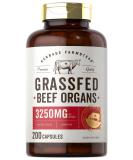 Grassfed Beef Organs 3250mg | 200 Quick Release Capsules | Desiccated Liver, Kidney, Pancreas, Heart, Spleen Supplement | Non-GMO, Gluten Free | by Herbage Farmstead - Buy Online on GoSupps.com