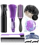 10Pcs Detangling Brush Set for Black Natural Hair | Curly Hair Brush with Sleep Bonnet | Afro America/African Hair 3a to 4c Texture | Purple - Easier Detangling on Wash Days - Buy Online on GoSupps.com