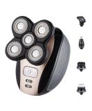 5-in-1 Electric Grooming Kit for Men Wet/Dry Shaver Bald Hair Trimmer Beard & Nose Trimmer Facial Cleansing Brush Waterproof USB Rechargeable Gold Finish - Buy Online on GoSupps.com