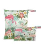 JUMBEAR Summer Flower Flamingo Wet Dry Bags Sets Waterproof Reusable Travel Beach Baby Cloth Diaper Wet Dry Bags Organizer with Two Zippered Pockets for Swimsuit and Gym 2PCS - Buy Online on GoSupps.com