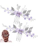 PAGOW 2PCS Leaf Hair Combs, Purple Rhinestone Hair Comb Clips, Hair Side Comb Clips, Crystal Wedding Headpiece Hair Accessories For Women, Girls, Bride, Bridesmaid ( 4.73 x 2.76 inch ) - Buy Online on GoSupps.com
