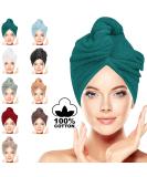 Luxury Hair Drying Towel Turban - 100% Cotton Quick-Dry Scarf for Long Hair | Blue-Green Haarurban | Ideal for Women - 62cm x 23cm - Buy Online on GoSupps.com