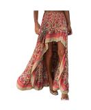 Sanahy Women Boho Floral Print Maxi Dress - Red XL | High Low Ruffle Hem, Elastic Waist, Beach Chic Style - Buy Online on GoSupps.com