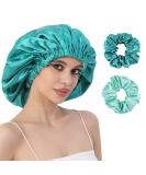 Reversible Silk Satin Bonnet for Sleeping - Large Adjustable Hair Wrap Cap for Women - BlackishGreen - Buy Online on GoSupps.com