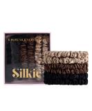 SILKIE x6 Set 100% Pure Mulberry Silk Black Brown Chocolate Pink Nude Neutral Skinny Scrunchies Travel Pouch Everyday Hair Ties Elastics Hair Care Ponytail Holder No Damage (Truffle) - Buy Online on GoSupps.com