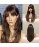 Allbell Long Brown Wig with Ponytail - Straight Layered Ombre Synthetic Hair for Women - Buy Online on GoSupps.com