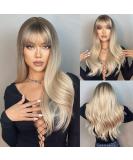 HAIRCUBE Long Wave Ombre Blonde Wig with Bangs - Heat Resistant Synthetic Wigs for Women - Buy Online on GoSupps.com