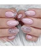 Almond Fake Nails Long 24Pcs Glitter French False Nails Pink Glitter Press on Nails Full Cover Stick on Nails with Nail Glue Oval French Nail Tips for Women Girls Nails Art French Pink Glitter - Buy Online on GoSupps.com