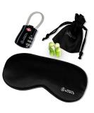 Travel Essentials Set | Silk Satin Eye Mask TSA Approved Cable Lock & Noise Cancelling Earplugs | Travel Sleep Kit Black - Shop Now - Buy Online on GoSupps.com