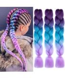 Colorfulpanda Ombre Jumbo Braid Hair Extensions - 24 Inch 100g Kanekalon for Crochet Twist - Dark Lila/Blue/Light Purple - Buy Online on GoSupps.com