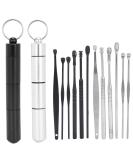 Stainless Steel Earwax Removal Tool Set - Ear Spoon Kit for Ear Cleaning (Black+Silver) - Buy Online on GoSupps.com