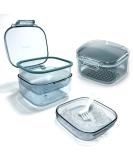 Denture Bath Box with Three-Layer Separation - Retainer Case & Mouth Guards Holder - Blue - 3.15 x 2.08 x 3.35in - Buy Online on GoSupps.com
