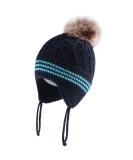 LANGZHEN Toddler Winter Hat Earflap Knit Cap Fleece Lined Beanie Navy-Pompon | Baby Boys Girls 1-2 Years - Buy Online on GoSupps.com