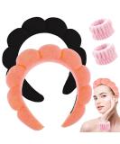 Spa Headband Set for Women - Soft Terry Cloth Makeup Headband and Wristbands for Face Washing - Bubble Skincare Headbands - Black+Orange - Buy Online on GoSupps.com