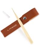 LANKIZ Lash Tweezers for Eyelash Extensions - Premium Stainless Steel Curved Tip Design for Precision Eyelash Extension Application - Non-Slip Grip for Comfort and Reduced Fatigue - Straight Tweezer 1-Pack Straight Tweez...