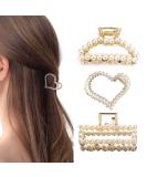 Small Pearl & Crystal Heart Shape Hair Clips - Gold Metal Hair Accessories for Women & Girls (3 Pieces) - Buy Online on GoSupps.com