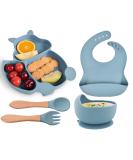 Hoseay Baby Weaning Set - 5 in 1 Silicone Feeding Set for Kids - Blue Squirrel Design - Buy Online on GoSupps.com