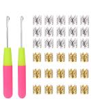 Latch Hook Crochet Needle + 30 Dreadlocks Hair Rings Set for Braiding - Silver & Gold Metal Hair Decoration Accessories - 32PCS - Buy Online on GoSupps.com