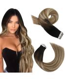 Shop Moresoo Tape Extensions - Real Hair Balayage 45cm #1B/6/22 - 20 Pieces 50g - Natural Black to Medium Brown with Blonde Highlights - Buy Online on GoSupps.com