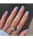 24pcs Short Almond Square French False Nails with Glue - Blue Stripe | Full Cover Acrylic Press On Nails for Women and Girls - Buy Online on GoSupps.com