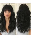 HAIRCUBE Long Black Synthetic Wavy Hair Wig with Neat Fringe for Women - Daily Black Hairstyle - Buy Online on GoSupps.com