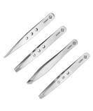 Professional Stainless Steel Eyebrow Tweezers Set - 4 Pieces with Travel Case by Hobri International - Perfect Beauty and Personal Care Tool - Buy Online on GoSupps.com