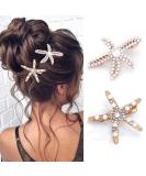 Bartosi Pearls Crystal Hair Clips Starfish Gold Hair Barrettes Bride Wedding Head Pieces Ponytail Holder Hair Accessories for Women and Girls (Pack of 2) - Buy Online on GoSupps.com