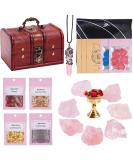 Rose Quartz Crystals Kit for Self-Love and Attracting Love - 28 Pcs Healing Stones Set in Wooden Box for Wicca, Reiki, Yoga Meditation - Buy Online on GoSupps.com