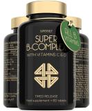 Vitamin B Complex High Strength - Slow Release Super B Complex 60 Tablets - Enriched with Vitamins D & C - Complete Vit B Supplement All 8 Vitamin B12 B6 Folic Acid Biotin B1 B2 B3 B5 - UK Made - Buy Online on GoSupps.com