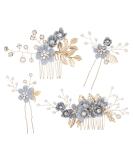 Rhinestone Wedding Hair Comb Set - Pearl Crystal Bride Accessories in Rose Gold - Grey - Set of 4 - Buy Online on GoSupps.com