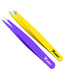 Professional Stainless Steel Eyebrow Tweezers - Precision Pointed Pincettes for Plucking Ingrown Hair | Candure 2PC Set (Yellow & Purple) - Buy Online on GoSupps.com