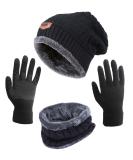 HINDAWI Winter Hat Scarf Gloves Slouchy Beanie Snow Knit Skull Cap Touch Screen Mittens Circle Scarves for Women Hat+scarf+gloves (Black) - Buy Online on GoSupps.com