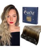 Fshine 30cm Clip-In Hair Extensions - Ombre Dark Brown to Light Brown Highlights - 50g Human Hair - 3pcs #3/8/2 & #3/8/22 - Buy Online on GoSupps.com