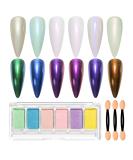 MIZHSE Chrome Nail Powder Set - 6 Colors Mermaid Aurora Moonlight Effect - Nail Art Pigment for Gel Polish - Mirror Effect Glitter Powder - Easy DIY Nail Studio - MJF002 - Buy Online on GoSupps.com