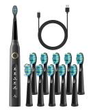 FamiHealth Rechargeable Electric Sonic Toothbrush for Adults - 5 Modes, 10 Heads, Black - Buy Online on GoSupps.com