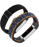Adjustable Elastic Nylon Bands for Fitbit Alta/ Alta HR (2 Pack) - Ethnic Style Wavy Black Bracelet Strap for Women/Men - Buy Online on GoSupps.com