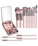 BS-MALL Travel Makeup Brush Set with LED Light Mirror - 14 Pcs Pink APINK - Buy Online on GoSupps.com