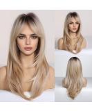 HAIRCUBE Blonde Ombre Long Curly Wig with Bangs - Heat Resistant Synthetic Shoulder Length Wig for Women - Buy Online on GoSupps.com