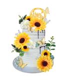 Sunflower Rose Flower Cake Decorations Butterfly Cake Topper with Artificial Eucalyptus and Happy Birthday Topper for Summer Sunflower Wedding Party Decorations Baby Shower Supplies (Sunflower) - Buy Online on GoSupps.com