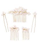 5 pieces of pearls hair accessories bride wedding hair comb pearls hair needles and shape clip gold pearl bride headdress headdress for bride headgear side lights hair jewelry hairpins (gold) - Buy Online on GoSupps.com